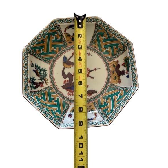 Kutani Ware Fuki Octagonal Dish Bowl Japanese Porcelain Vintage Bird Signed - Picture 3 of 10